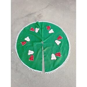 Vintage 50’s Felt Christmas Tree Skirt Hand Embroidered Bells